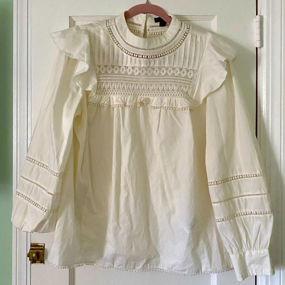 JCrew crochet lace ruffle top size M